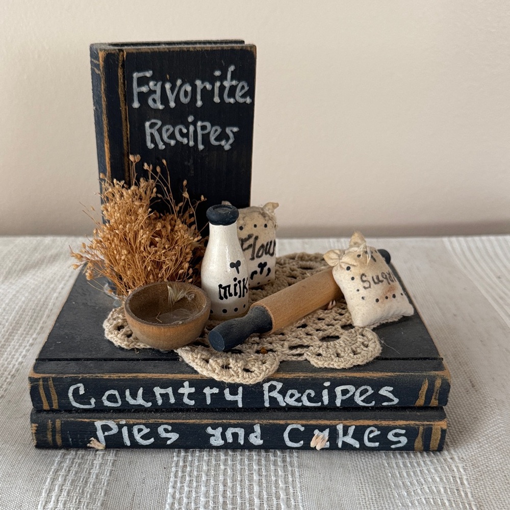 Rustic Black and Cream Recipe Book Decor Set